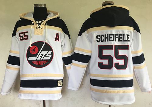 Jets #55 Mark Scheifele White Sawyer Hooded Sweatshirt Stitched NHL Jersey